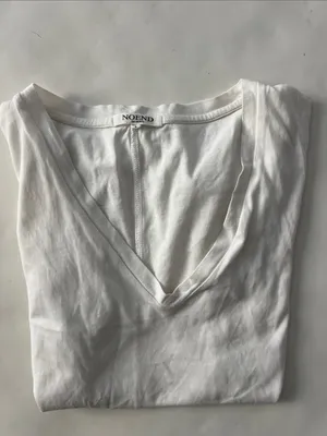 No End Denim Supima Cotton Deep V-Neck Tee White Small $59 thumbnail 7
