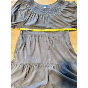 Old Navy XS Black‎ Puff Sleeve Babydoll Dress Smocked Neckline Tiered Cotton thumbnail 3