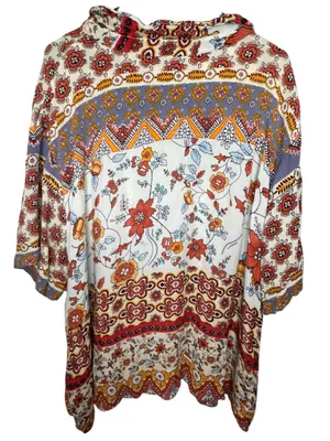 Earthbound Multicolor Boho Floral Paisley Lightweight Hippie Button Up Shirt thumbnail 5