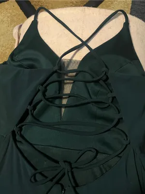 Elegant Dark Green Strapless-Inspired Evening Dress with Double Spaghetti Straps thumbnail 4