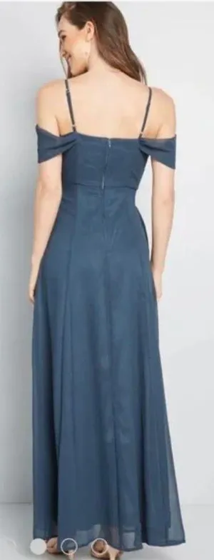 ModCloth Resounding Wow Maxi Dress Gown Prom Off the Shoulder Women's sz. 8 thumbnail 2