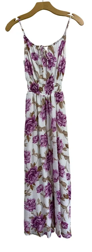 Abercrombie & Fitch Purple Floral Maxi Dress XS Smocked Waist Pockets White thumbnail 1