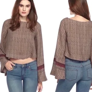 FREE PEOPLE Crop Top Long Sleeves Statement Sleeves Bell Style Size Medium thumbnail 2
