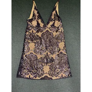 Free People Night Shimmer Sequin Mini Dress Purple Lace Nude Slip Size 0 $108.00 thumbnail 7