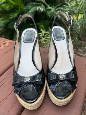 2010 Christian Dior Black Patent Bow Espadrille Wedges 8.5 $795 thumbnail 2