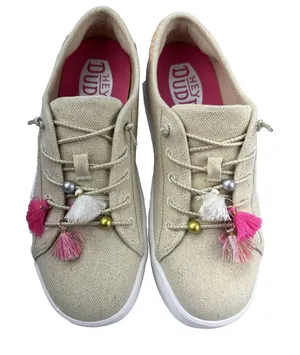 Hey Dude Cody Boho Mix Slip On Shoes Size 8 Natural Canvas Tassel Moccasin Flats thumbnail 1