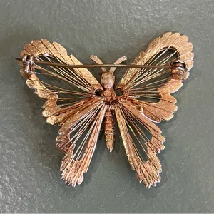 Vintage Butterfly Pin Brooch Gold Tone‎ White Enamel 2” thumbnail 2