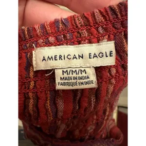 American Eagle Boho Crop Top Womens Medium M Stripe‎ Red Smocked Back Feminine thumbnail 3