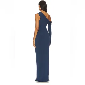 KATIE MAY Deep Sea Blue MOJAVE Single Long Sleeve HIGH SLIT Ruched GOWN XS‎ thumbnail 5