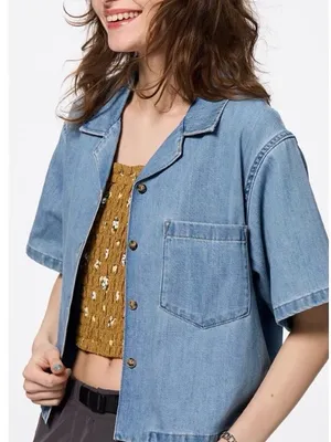 GU Denim Open Collar Shirt Blue thumbnail 1