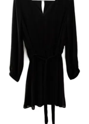 Express Black Long Sleeve Chiffon Dress Tie Waist Size Large thumbnail 1