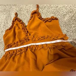 IRIS Rust Orange Ruffle Mini Dress Size M – Boho Flowy Summer thumbnail 9
