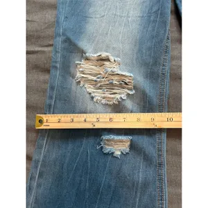 Melarey Blue Distressed Wide Leg Jeans Light Wash Frayed Hem Size L thumbnail 3