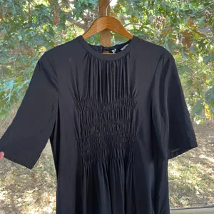 Zara Women's Short Sleeve Smocked Pleated Midi Dress Black Size M thumbnail 5