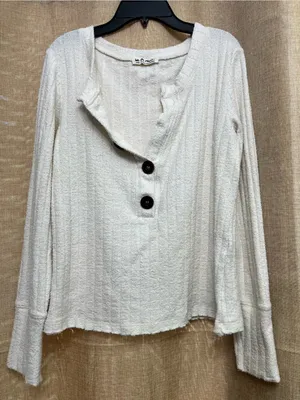 We The Free by free people Cream Ribbed Button-Front Long Sleeve Top thumbnail 3