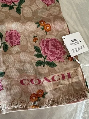 NWT Coach Signature Prairie Rose Print Oblong Scarf 661 Light Khaki thumbnail 4