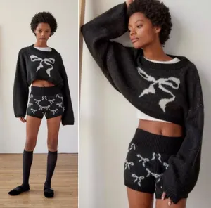 Out From Under Cropped Knit Sweater Black Bow Graphic UO Size L OVERSIZED thumbnail 2