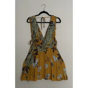 Free People "Marnie" Golden Yellow Floral Short Dress Size S Rayon Boho Floral. thumbnail 8