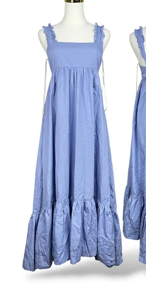 Free People Womens XS Periwinkle Blue Ruffle Strap Tiered Cotton Maxi Dress thumbnail 1
