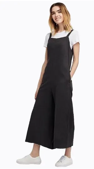 Uniqlo Linen Blend Black Sleeveless Jumpsuit Romper Whimsigoth Small thumbnail 1