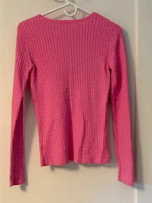 Lilly Pulitzer pink cable knit long sleeve sweater size medium preppy classic thumbnail 3