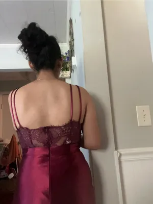 David's Bridal Women's Satin V-Neck Slip Dress - Burgundy thumbnail 6