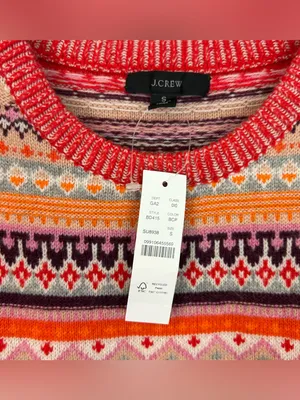 NWT J. Crew Wool Blend Bright Cerise Peony Faire Isle Wool Blend Sweater Small thumbnail 4