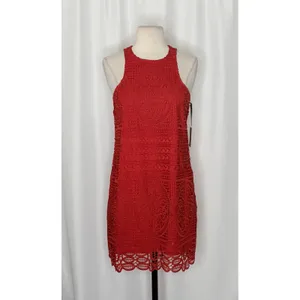 NWT LOVERS & FRIENDS Caspian Orange Lace Shift Mini Dress Halter Neck Small thumbnail 2