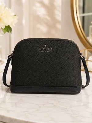 Kate Spade Black Glitter Crossbody Bag Saffiano Trim Adjustable Strap NWT thumbnail 4