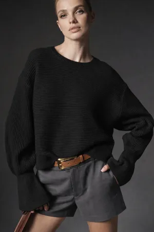 Anthropologie Maeve‎ Black Ribbed Knit Pullover Sweater Bell Sleeve Size Medium thumbnail 1