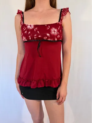 Red Milkmaid Babydoll Y2k Vintage Tank Top thumbnail 3