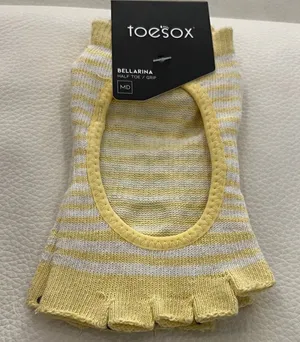 ToeSox Kids Yellow and White Striped Half Toe Socks thumbnail 1