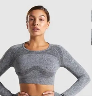 Gymshark Flex Crop Top S/M Grey Long‎ Sleeve Seamless Open Back Thumbholes thumbnail 1