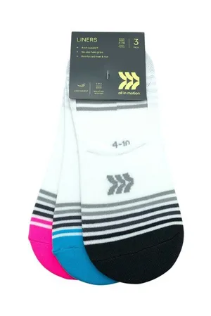 All in Motion Womens Liners Socks Arch Support Striped 3 Pack White 4-10 thumbnail 1