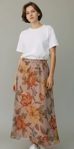 L Skirt Floral Skirt Chiffon Cottagecore Romantic Croquet Fairycore Vintage 90's thumbnail 1
