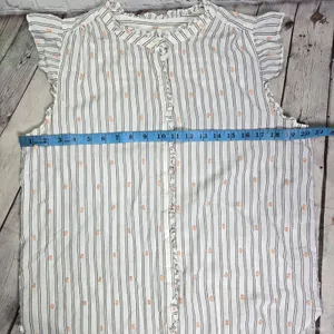 LOFT Womens Medium White Striped Pink Clip Dot‎ Ruffle Sleeveless Blouse thumbnail 7