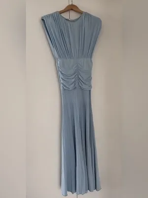 Zara ruched pleated knit Light Blue Midi Dress, stretchy thumbnail 10
