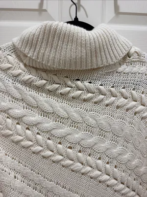 Anthropologie Cream Cable-Knit Cowl Neck Knit Poncho - XS thumbnail 7