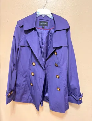 London Fog Womens‎ Purple Double Breasted Trench Coat Jacket Medium thumbnail 1