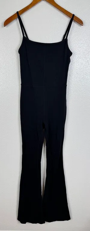 Wilfred Free Aritzia Black Flare Leg Jumpsuit XS Adjustable Straps Scoop Back thumbnail 1