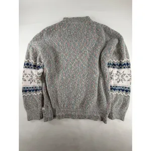 Vintage Style Fair Isle Snowflake Mock Neck Sweater Grey Multi Size L thumbnail 2