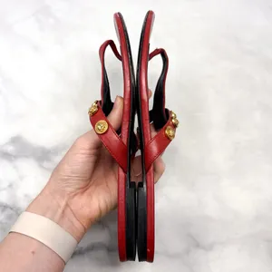 VERSACE Medusa Logo Studded Leather Thong Slide Flat Sandal Shoes Red Gold 38 thumbnail 7