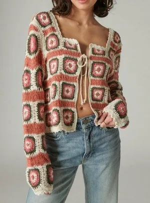 Lucky Brand Geo Crochet Cardigan Size L New w/Tag $149 thumbnail 1