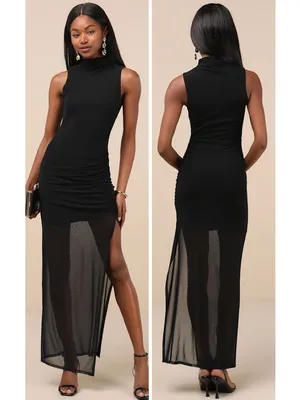 Lulus Renowned Glamour Black Mesh Mock Neck Maxi Dress Size Medium Formal Sheer thumbnail 2