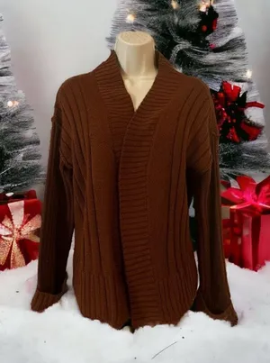 Womens Full Circle Trends Knit Open Cardigan - L Brown thumbnail 1
