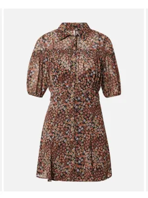 Free People Bonnie Mini Dress Medium Dusk Combo‎ NWT Floral Ruffle Smocked Boho thumbnail 5