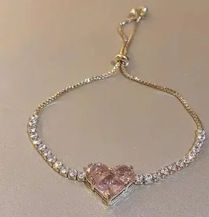 1pc Cool Style Sparkling Zirconia Heart Bracelet Pink thumbnail 1