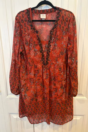 Knox Rose‎ Orange Boho Embroidered Dress Size Large thumbnail 1