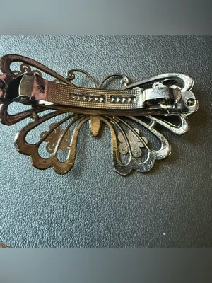 Y2K Silver Pewter Tone Hair Clip Metal Rhinestone Butterfly Floral Clip thumbnail 2