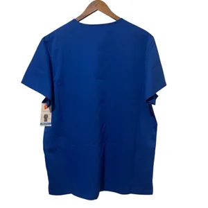 Hanes Womens V-Neck Scrub Top Royal Blue Short Sleeve Stretch 3 Pocket L NWT thumbnail 2
